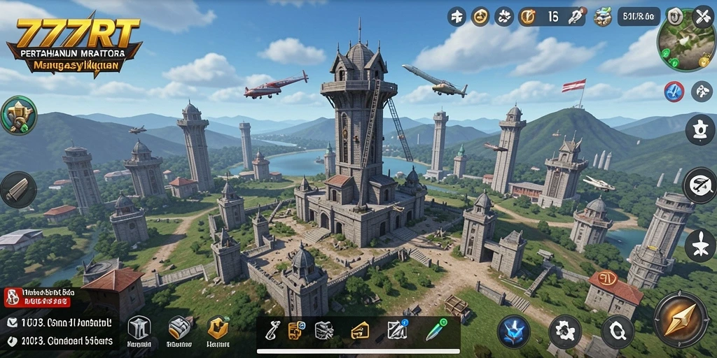 Screenshot menampilkan aksi pertahanan menara yang mendebarkan di 777RT.